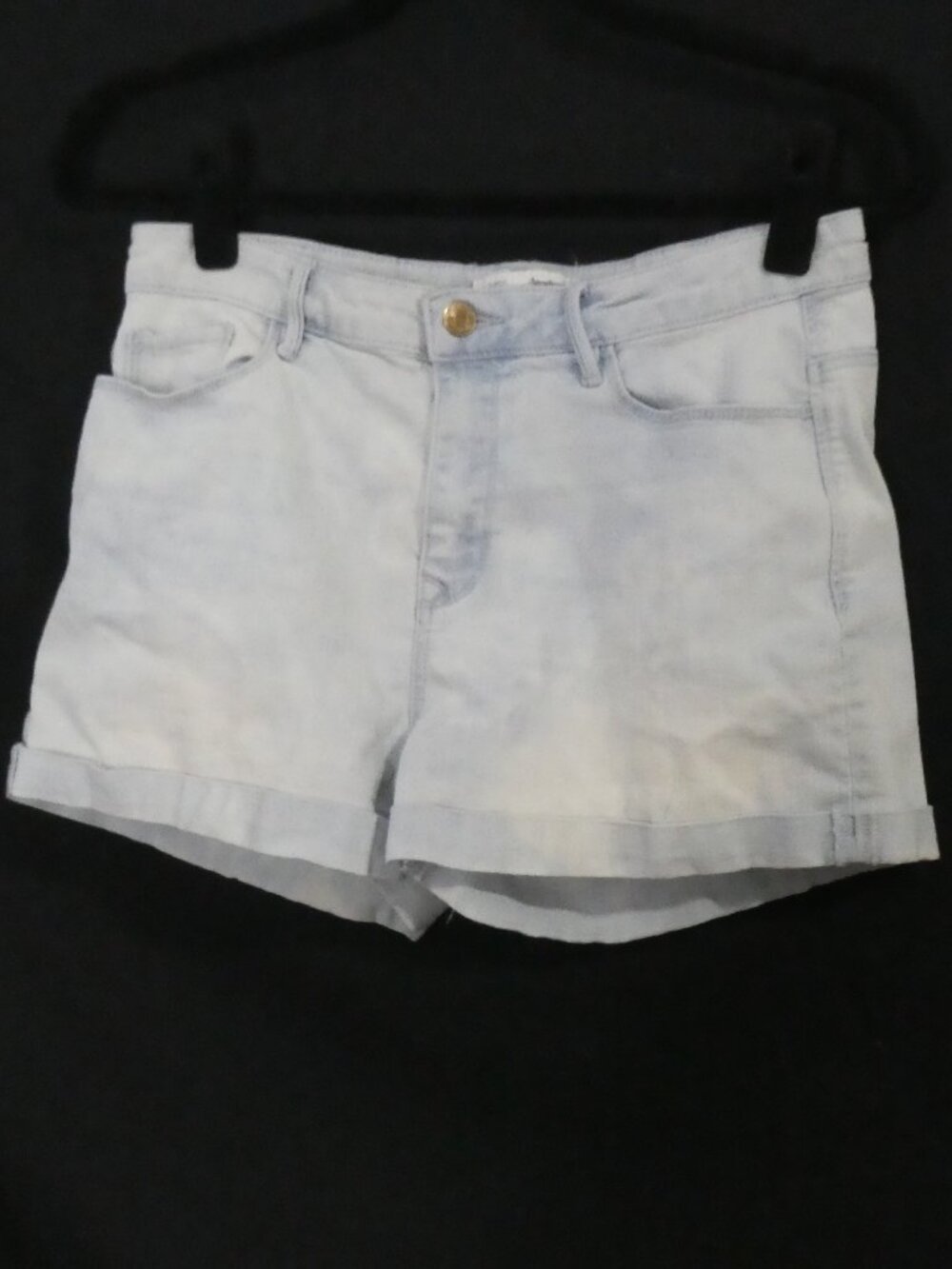 STRADIVARIUS Super High Waist Denim Shorts Light Wash Cuffed - Size 6